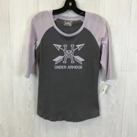 Athletic Top Short Sleeve By Under Armour In Grey & Purple, Size: S