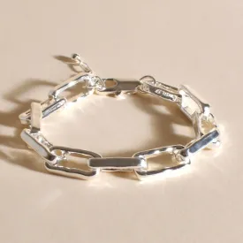 Chunky Rectangle Chain Link Bracelet (Silver)