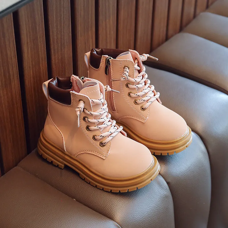 Chunky-sole Trend Children Boots for Horse Riding Girls Pink Retro Gray Brown Boy Motorcycle Boots