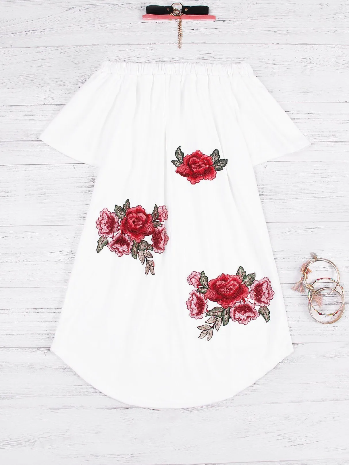 Embroidered Off The Shoulder Mini Dress