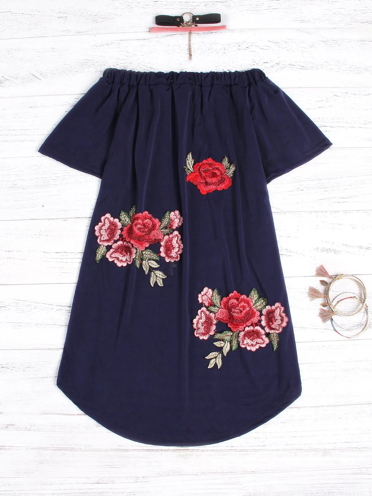 Embroidered Off The Shoulder Mini Dress
