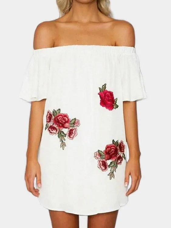 Embroidered Off The Shoulder Mini Dress