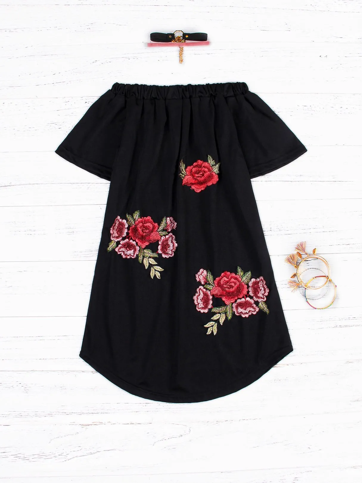 Embroidered Off The Shoulder Mini Dress
