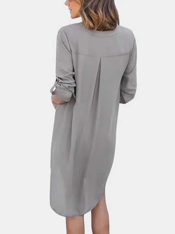 ForestGreen V-neck Long Sleeves Irregular hem Chiffon Dress