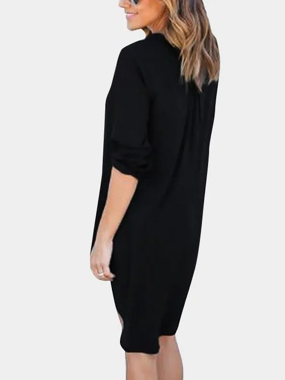 ForestGreen V-neck Long Sleeves Irregular hem Chiffon Dress