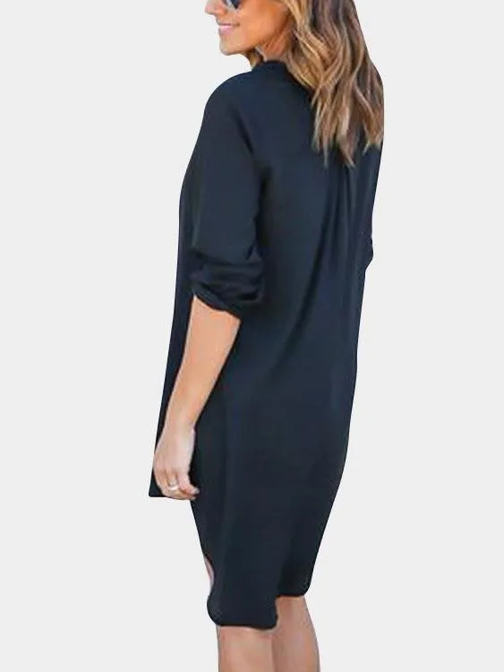 ForestGreen V-neck Long Sleeves Irregular hem Chiffon Dress