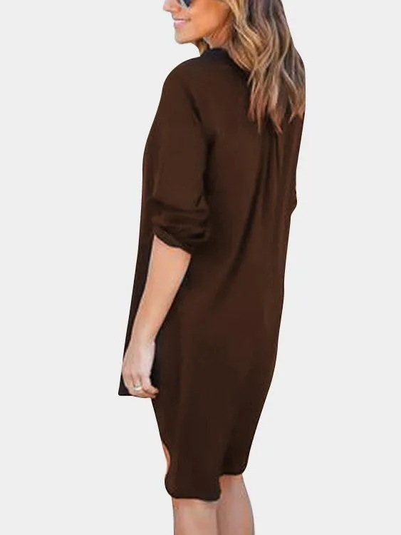 ForestGreen V-neck Long Sleeves Irregular hem Chiffon Dress