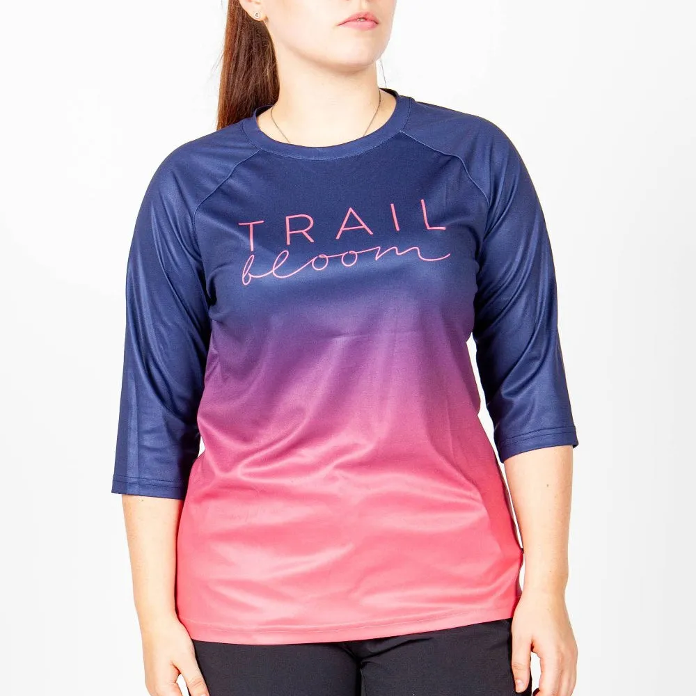 Ladies MTB Jersey -  Ombre Print 3/4 Sleeve in Coral