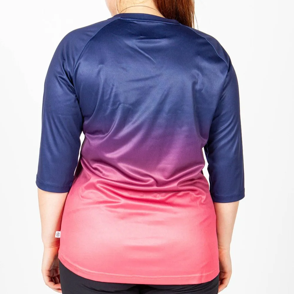 Ladies MTB Jersey -  Ombre Print 3/4 Sleeve in Coral