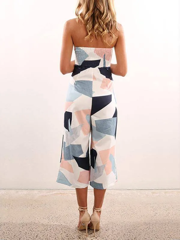 Off Shoulder Random Print Jumpsuit