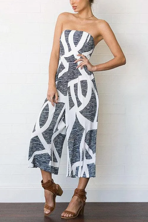 Off Shoulder Random Print Jumpsuit