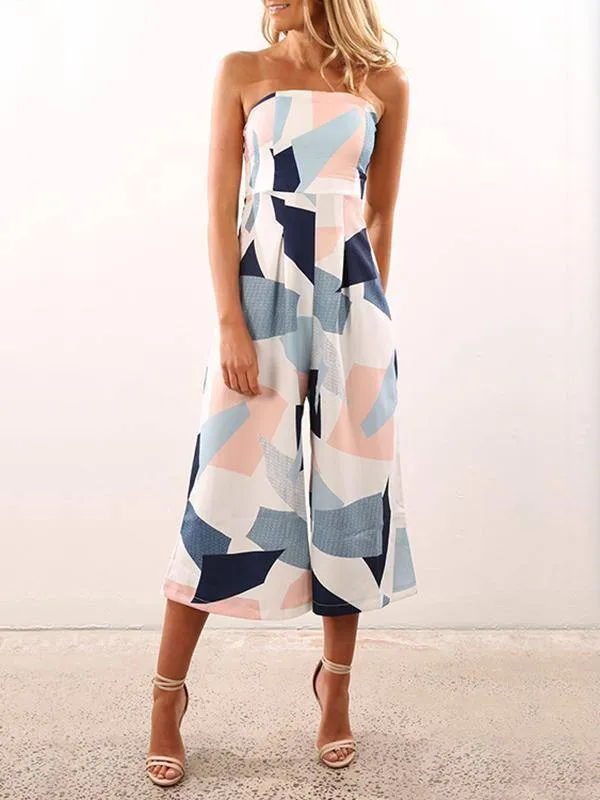 Off Shoulder Random Print Jumpsuit