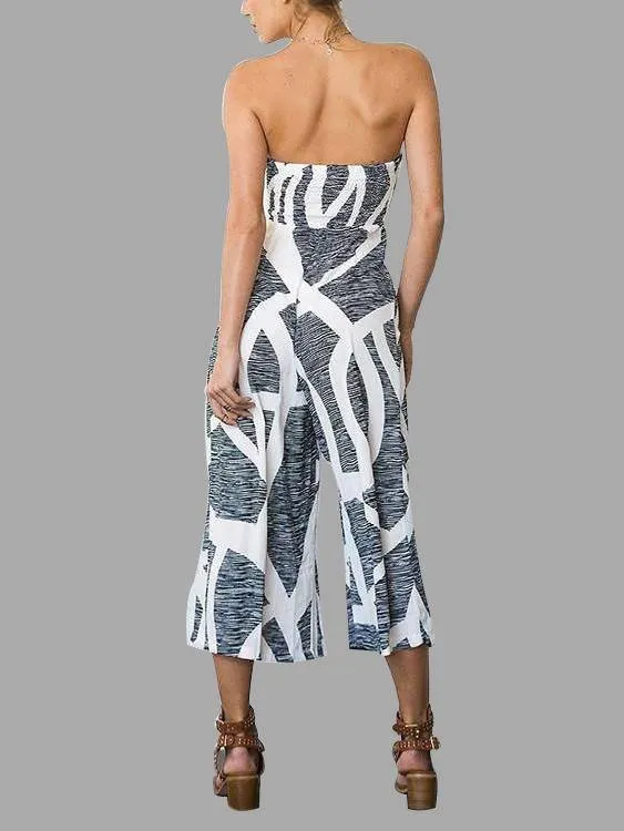 Off Shoulder Random Print Jumpsuit