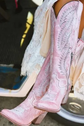 Pink Suede Cowboy Boots