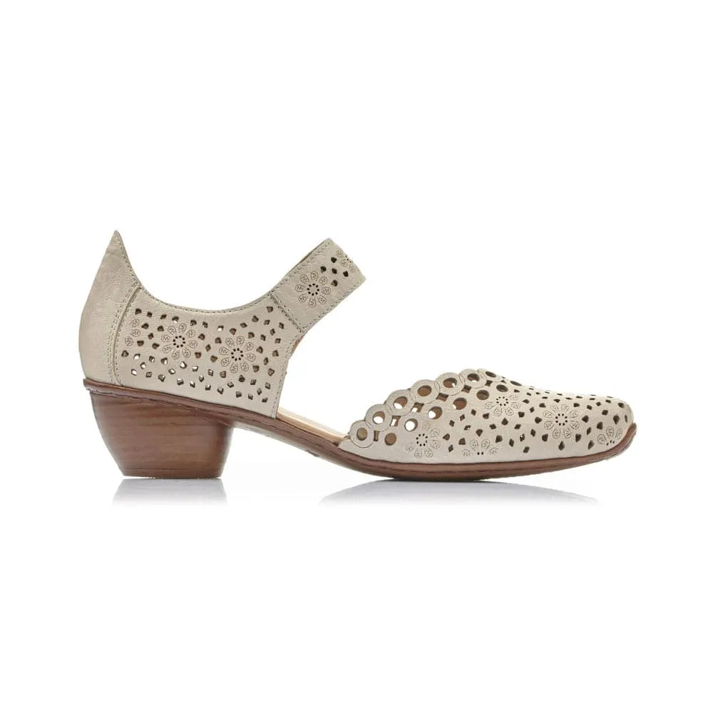Rieker 43753-60 Ladies Beige Perforated Leather Shoes