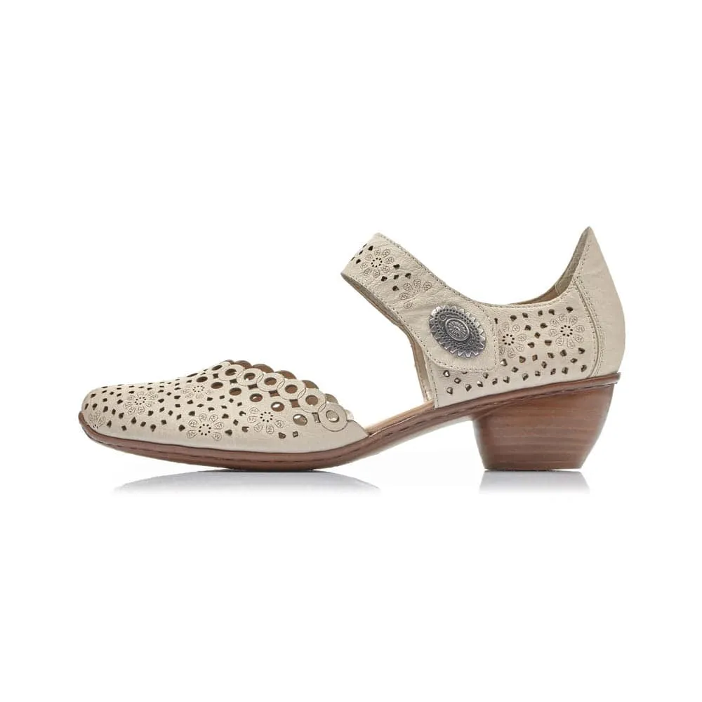 Rieker 43753-60 Ladies Beige Perforated Leather Shoes