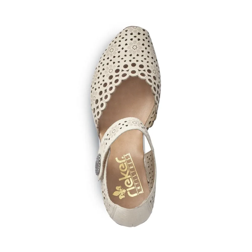 Rieker 43753-60 Ladies Beige Perforated Leather Shoes
