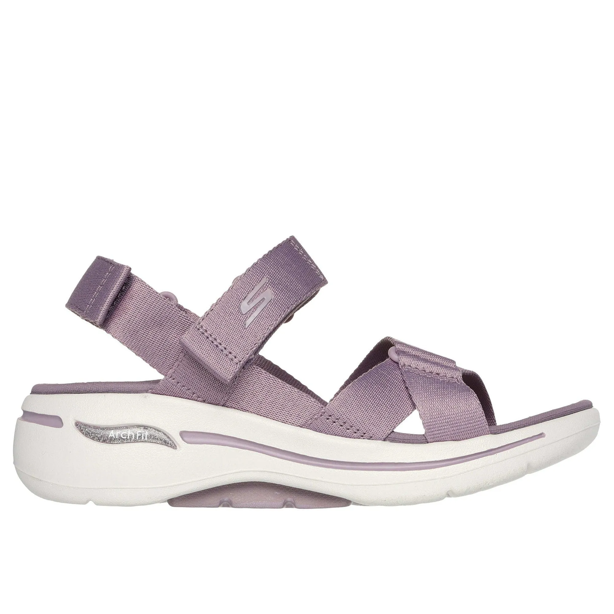 Skechers 140808 Go Walk Arch Fit Sandal - Attra Ladies Lavender Textile Water Resistant Vegan Arch Support Thong Sandals