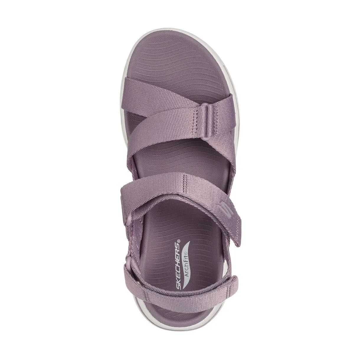Skechers 140808 Go Walk Arch Fit Sandal - Attra Ladies Lavender Textile Water Resistant Vegan Arch Support Thong Sandals
