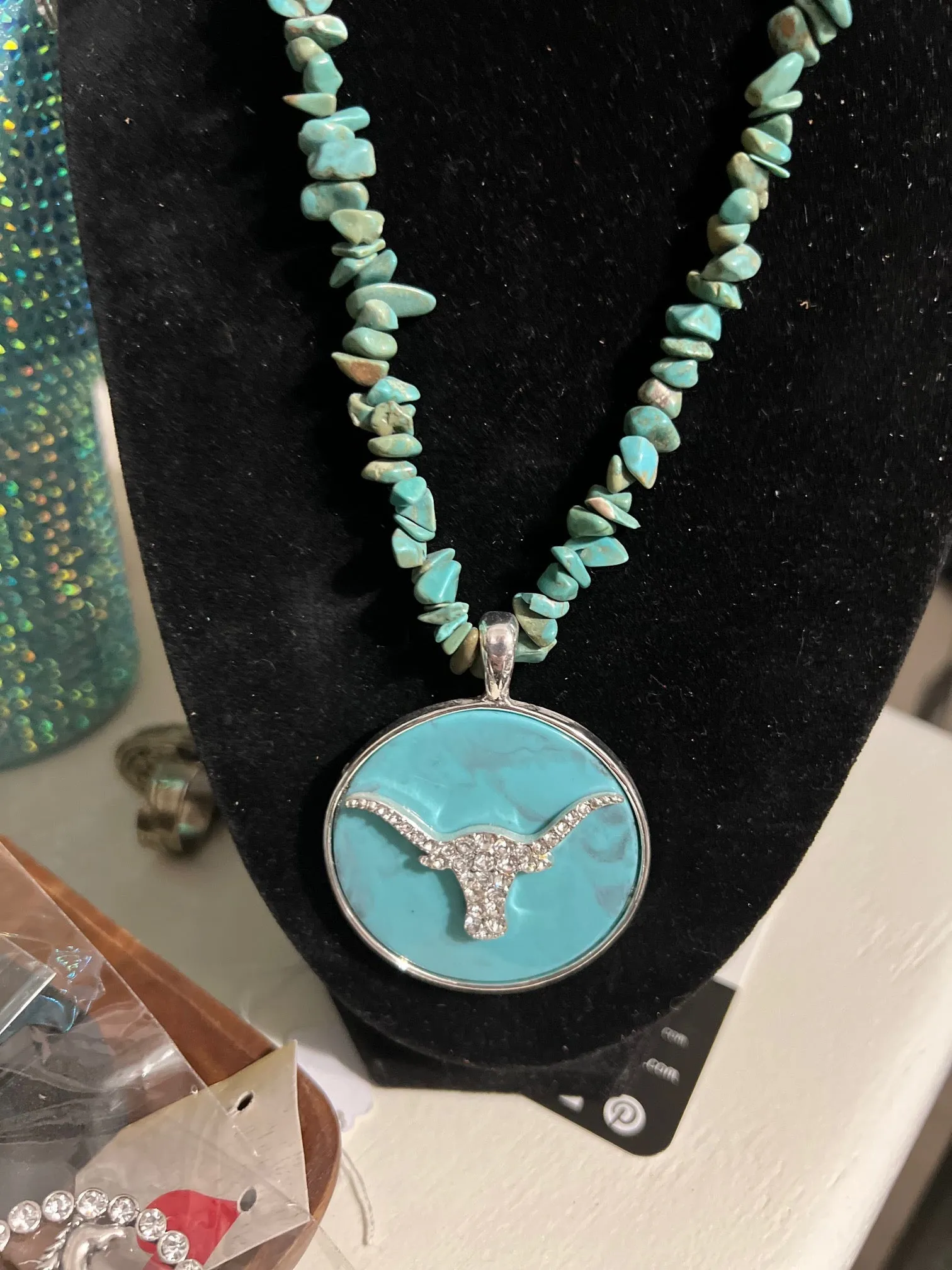 Turquoise Fashion Chunky Bullhead Necklace and Earring Set